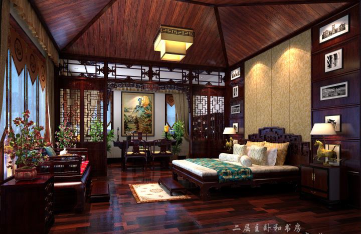 古典中式裝修效果圖集_中式客廳書(shū)房裝修效果圖片_中式裝修效果圖