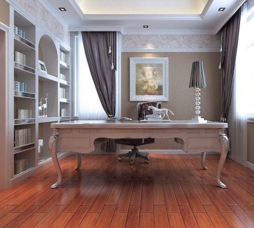5、小書(shū)房裝修效果圖：淺色調(diào)小戶(hù)型書(shū)房書(shū)柜裝修設(shè)計(jì)