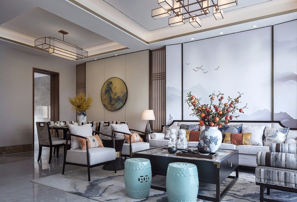 客廳窗簾裝修效果圖雅奢東方中式客廳實景圖中式現(xiàn)代客廳設計圖片賞析