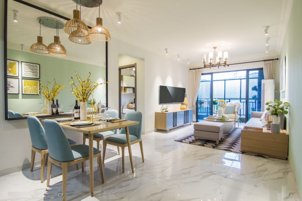 客廳沙發(fā)裝修效果圖清新小北歐風(fēng)：當(dāng)抹茶遇上檸檬~北歐極簡客廳設(shè)計(jì)圖片賞析