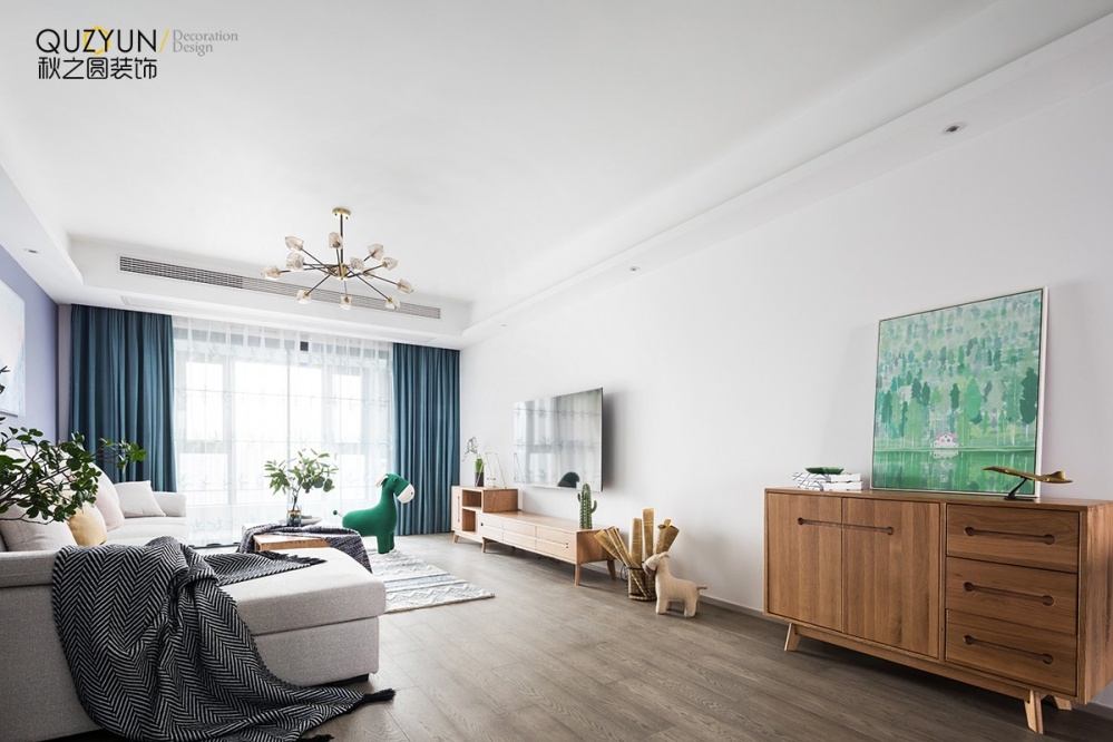 客廳窗簾裝修效果圖【翡翠錦園】103平北歐+日式北歐極簡客廳設(shè)計(jì)圖片賞析