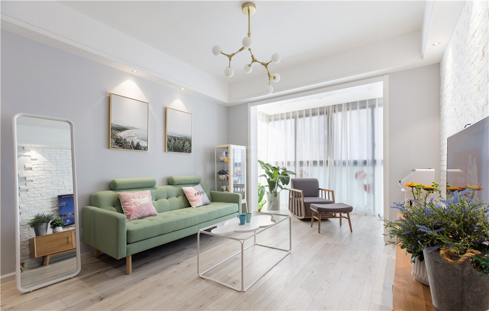 客廳窗簾裝修效果圖80平粉色時(shí)空，完爆你的少女心北歐極簡(jiǎn)客廳設(shè)計(jì)圖片賞析