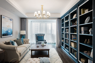 130㎡美式風格四居，用一面墻的書柜，給生活以“詩和遠方”~