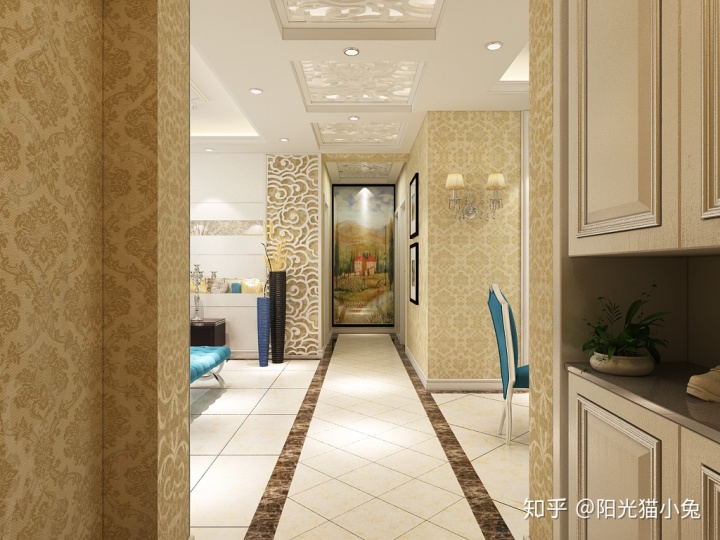 簡(jiǎn)歐風(fēng)格家居裝修設(shè)計(jì)，130㎡三居室效果圖