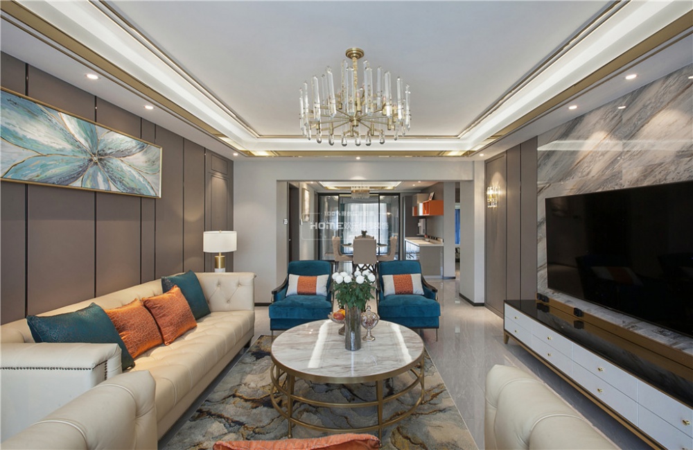 客廳電視背景墻裝修效果圖歡樂佳園裝飾|現(xiàn)代輕奢風(fēng)格，滿潮流混搭客廳設(shè)計(jì)圖片賞析