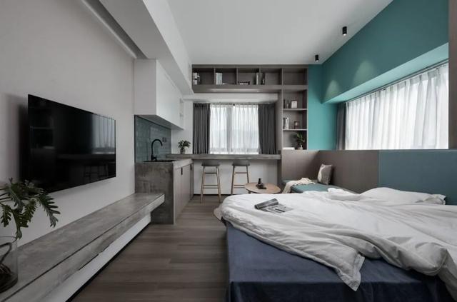 酒店公寓裝修效果圖(35㎡酒店式開間單身公寓，半平米都沒(méi)浪費(fèi)，還裝得很有檔次)